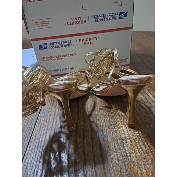 Size 8 Mostrin Gold Strappy Lace Up High Heel Stiletto Sexy Dress Shoes - Picture 7 of 9